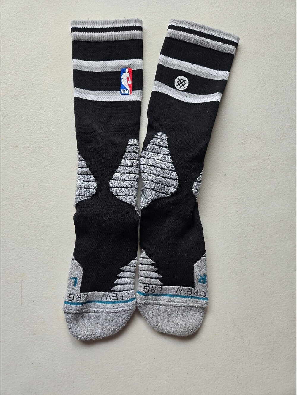 Stance NBA Performance Crew Socks Black Gray Striped Cushioned
